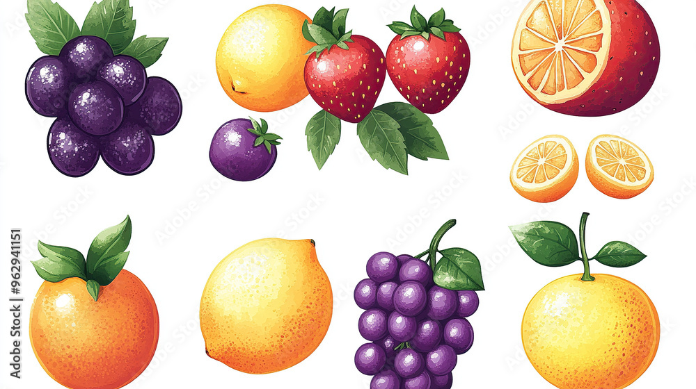 A set of cartoon fruits in vector style