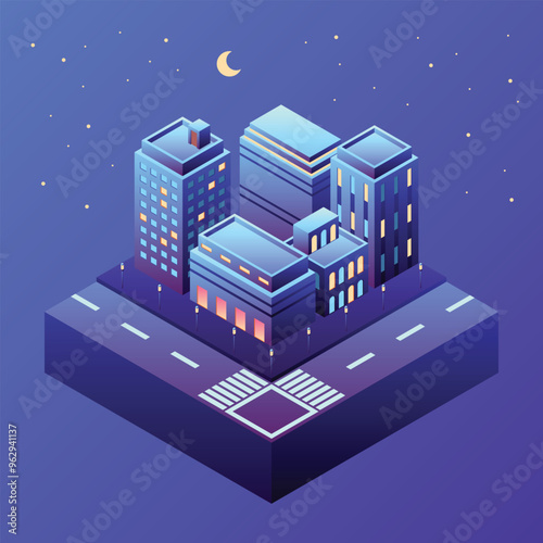 Gradient Isometric Building Urban Illustration