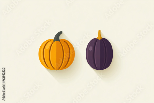 Design a vibrant flat color icon of pumpkin and squash for Thanksgiving apps photo