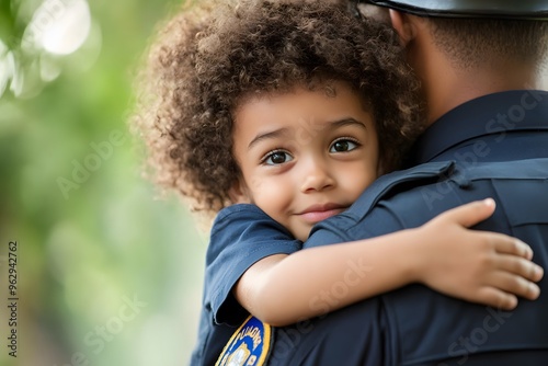 Child hugging police officer