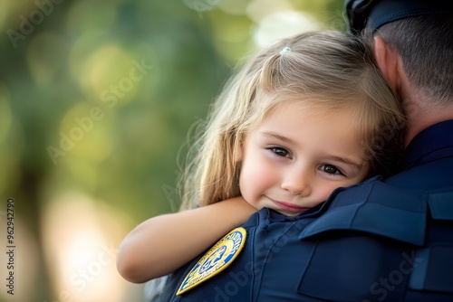 Child hugging police officer