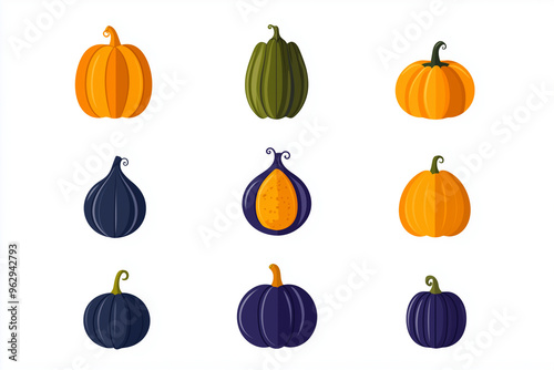 Design a flat icon featuring pumpkin and squash for festive websites