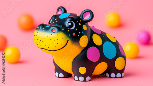 Toy hippo with oranges in the background photo