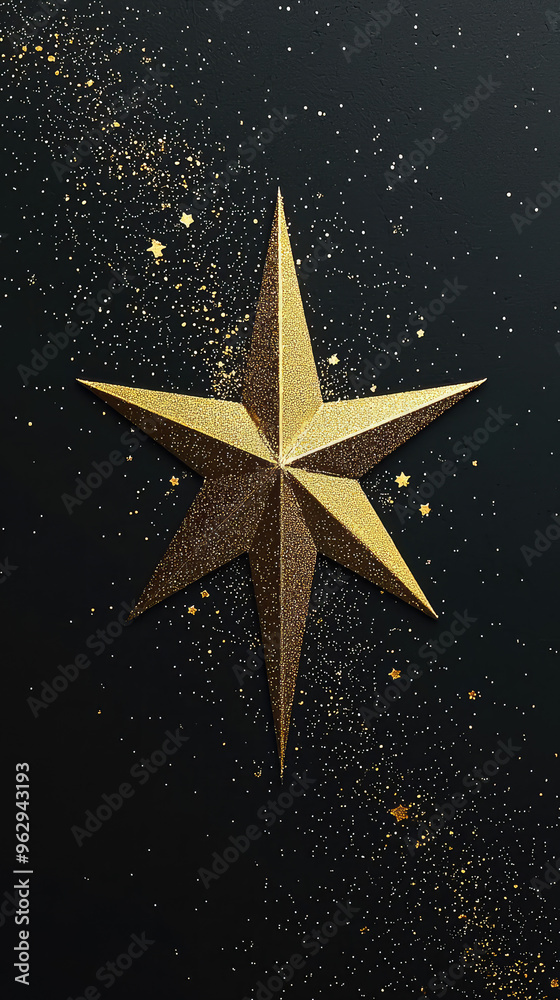 A shimmering gold star shines brightly against a backdrop of scattered glitter, evoking a sense of festive magic. A shimmering gold star shines brightly against a backdrop of scattered glitter, evoking a sense of festive magic.