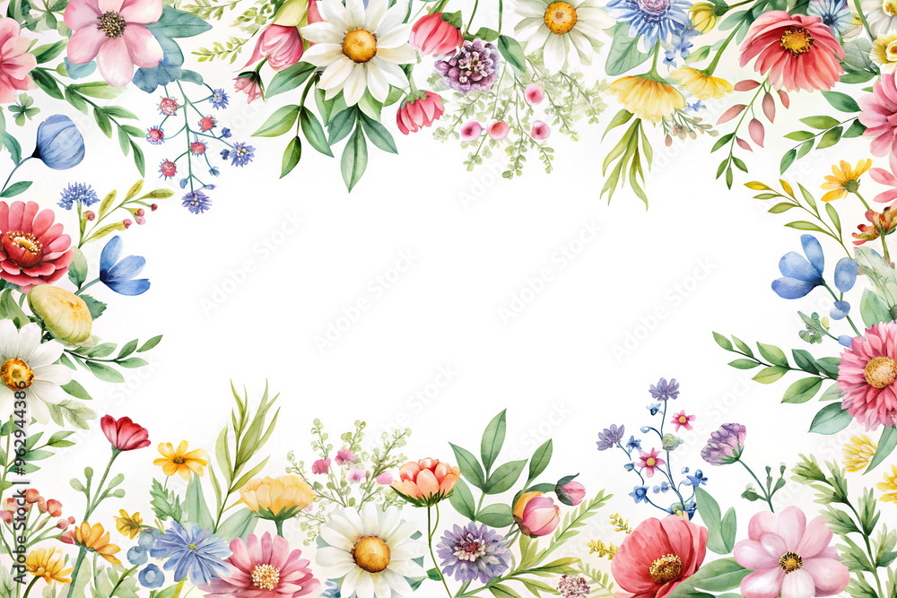 Watercolor Flowers pattern frame template with copy space on white background. Flowers background pastel colors. Floral illustration. Floral card. Greeting card mock up. Watercolor Flowers pattern frame template with copy space on white background. Flowers background pastel colors. Floral illustration. Floral card. Greeting card mock up.