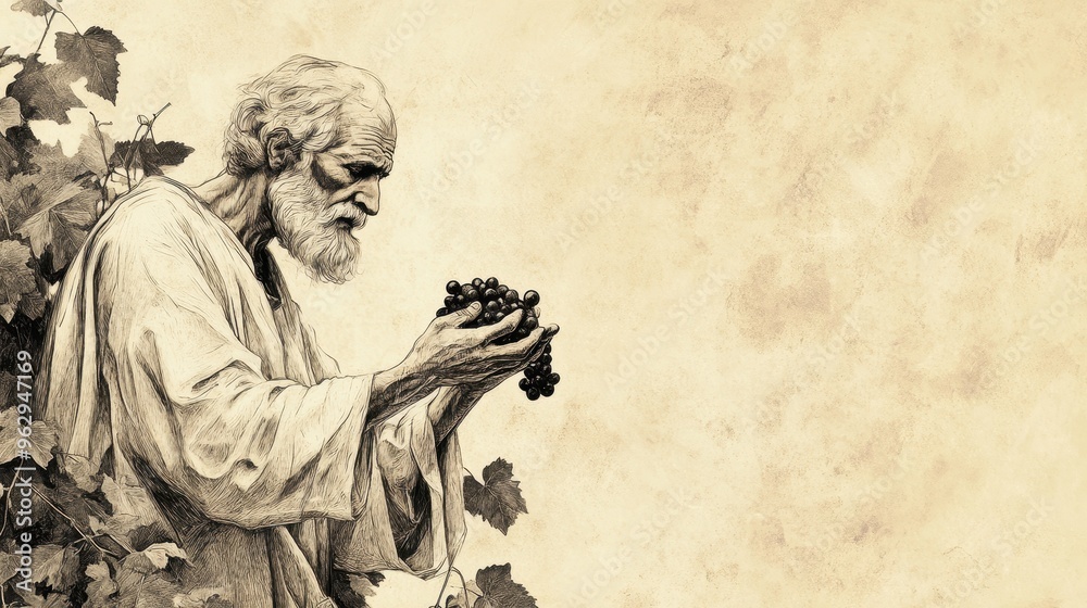 Fototapeta premium Artistic Depiction of Isaiah: Sour Grapes Discovery, Symbolizing Israel’s Failure Despite Divine Cultivation