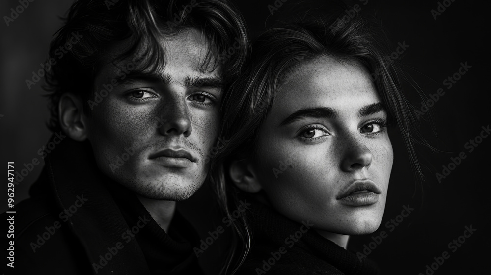 They stand side by side, immersed in their thoughts. Their gazes do not leave the camera, and the play of light and shadow emphasizes their inner state. They stand side by side, immersed in their thoughts. Their gazes do not leave the camera, and the play of light and shadow emphasizes their inner state.