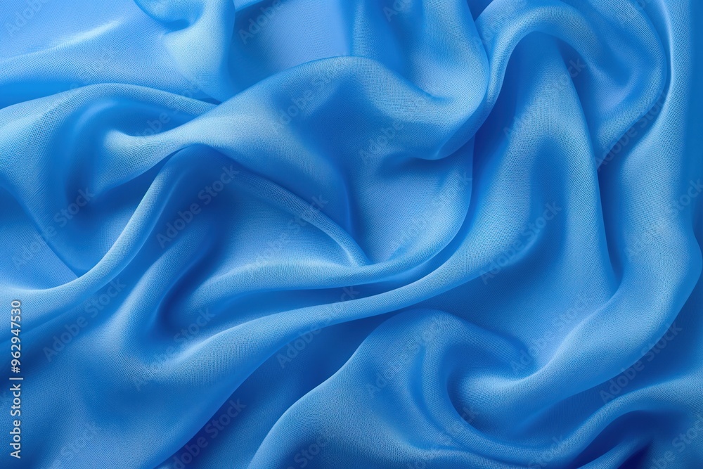 Deep blue fabric texture with wave-like pattern. Soft shiny material possibly silk or satin. Gentle curls towards center adding depth and dimension. Blurred background focuses on intricate details. Deep blue fabric texture with wave-like pattern. Soft shiny material possibly silk or satin. Gentle curls towards center adding depth and dimension. Blurred background focuses on intricate details.