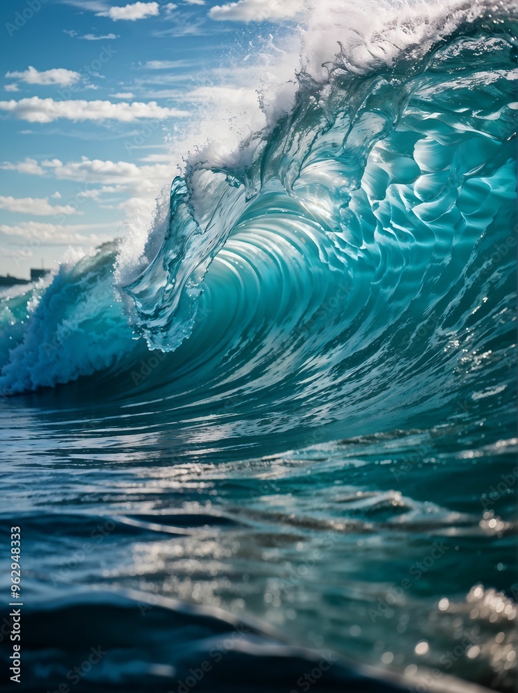 Shining big wave close up, splash, blue water, ocean, sky, amazing nature, stormy sea, aqua, tide, breeze, drops, spray, beautiful Shining big wave close up, splash, blue water, ocean, sky, amazing nature, stormy sea, aqua, tide, breeze, drops, spray, beautiful