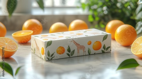 Orange Giraffe and Fruit Packaging Design Generative AI photo
