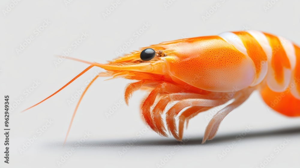 Closeup of an Orange and White Shrimp with Black Eyes Closeup of an Orange and White Shrimp with Black Eyes