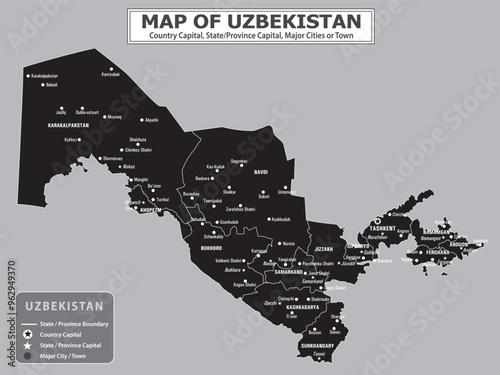 Geography politics map of countries. Map of country with capital, province or state capital, major cities and town.