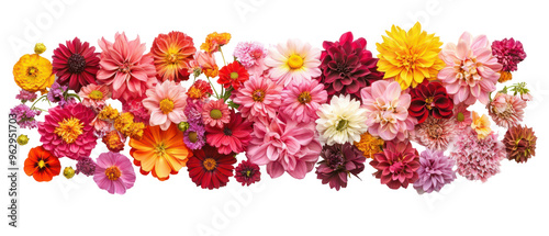 Top view, collection of colorful flowers arranged beautifully, for adding a touch of nature to any design, cutout, png