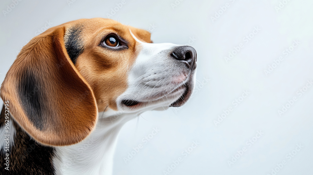 A close-up shot of a beagle dog showcasing its curious expression against a neutral background. A close-up shot of a beagle dog showcasing its curious expression against a neutral background.