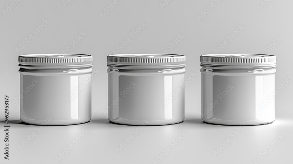 Three Empty Jars on Plain Background Generative AI Three Empty Jars on Plain Background Generative AI