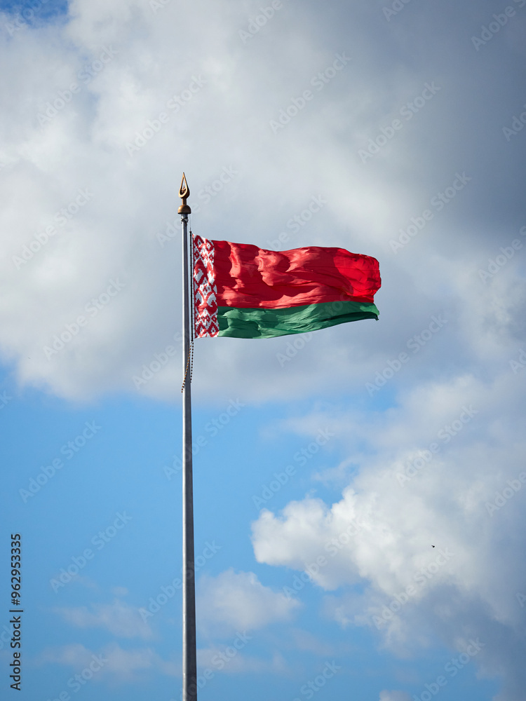Flag of the Republic of Belarus against the sky Flag of the Republic of Belarus against the sky