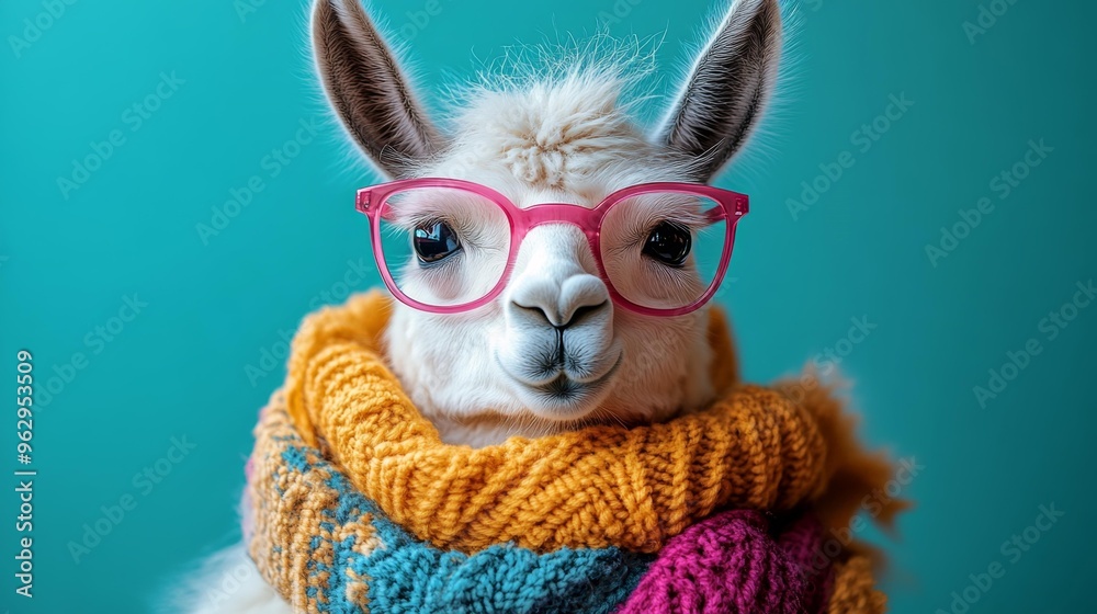 Stylish llama with glasses and scarf Generative AI Stylish llama with glasses and scarf Generative AI