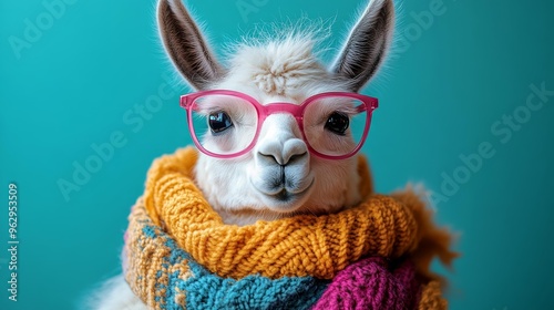 Stylish llama with glasses and scarf Generative AI