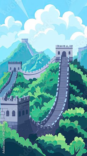 The Great Wall of China: A Majestic Panorama Under a Clear Blue Sky