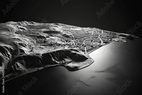 Technical aerial visual, 3D LiDAR GIS aerial map satellite scan model isolated, showing Asuncin, Paraguay . Elevation, topography, render photo