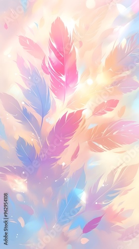 Dreamy Colorful Rainbow Pastel Feathers Sunlight Background Wallpaper