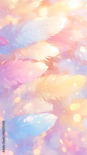 Dreamy Colorful Rainbow Pastel Feathers Sunlight Background Wallpaper
