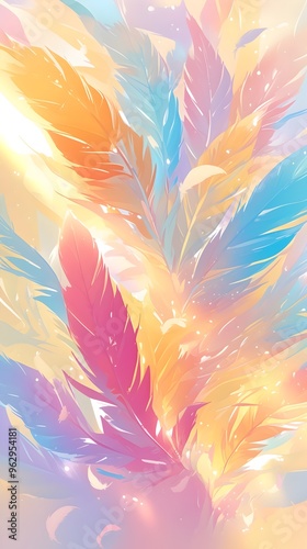 Dreamy Colorful Rainbow Pastel Feathers Sunlight Background Wallpaper