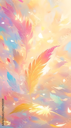 Dreamy Colorful Rainbow Pastel Feathers Sunlight Background Wallpaper