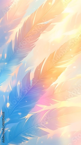 Dreamy Colorful Rainbow Pastel Feathers Sunlight Background Wallpaper