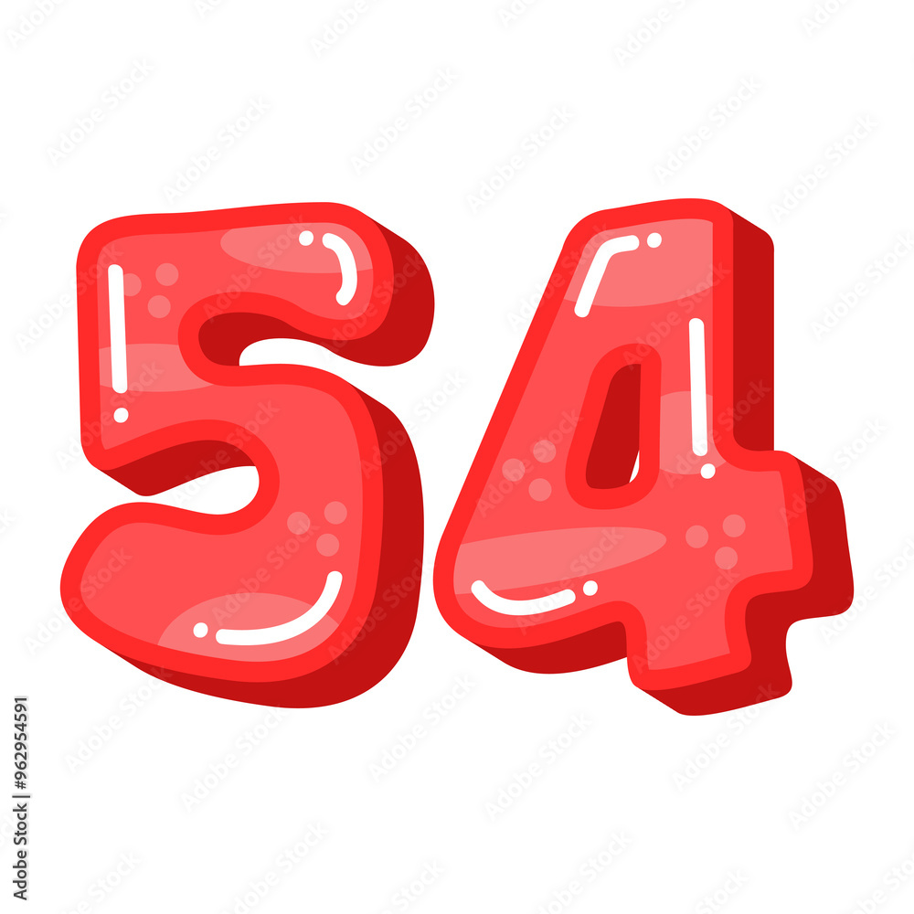 Cute number 54 symbol, red color number fifty four vector illustration
Cute number 54 symbol, red color number fifty four vector illustration