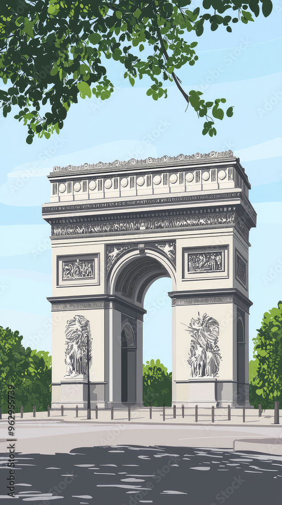 The Arc de Triomphe: A Parisian Icon, Standing Proudly Against a Sky of Azure. The Arc de Triomphe: A Parisian Icon, Standing Proudly Against a Sky of Azure.
