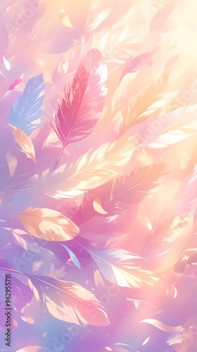 Dreamy Colorful Rainbow Pastel Feathers Sunlight Background Wallpaper