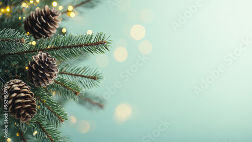 A wreath of Christmas trees pine cones. Christmas background