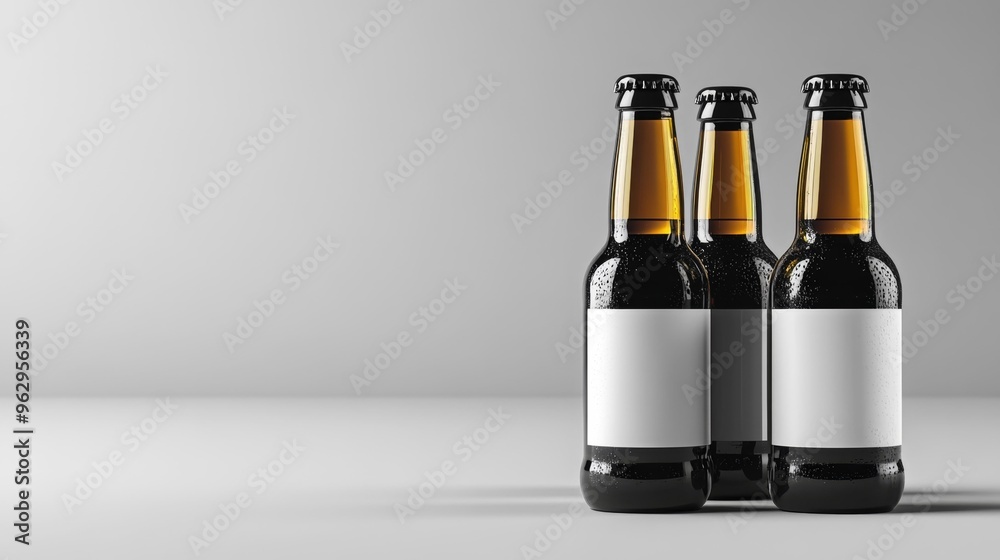 Three Beer Bottles with Blank Labels Generative AI