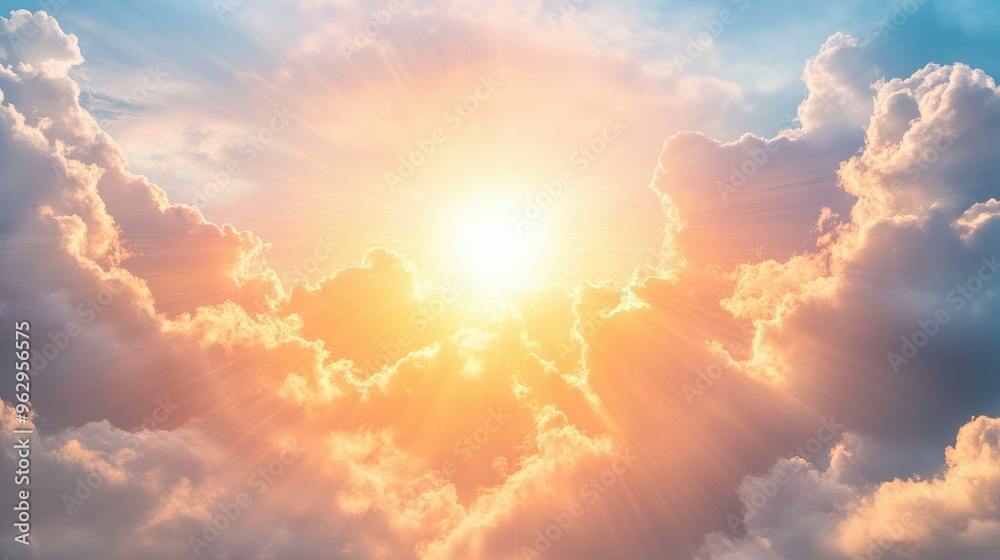 Bright sunbeams painting sky in pastel shades Bright sunbeams painting sky in pastel shades