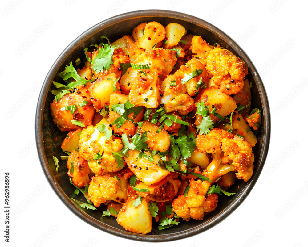 Aloo Gobi traditional Indian dish with cauliflower and potato on white background Aloo Gobi traditional Indian dish with cauliflower and potato on white background