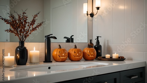 Minimal bathroom with Halloween decorations photo