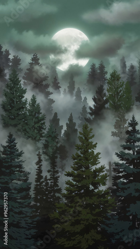 Serene and Mystic Pine Forest