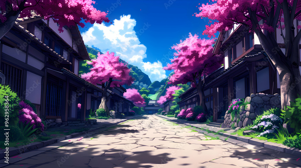 Fototapeta premium Marketplace Landscape Anime Style