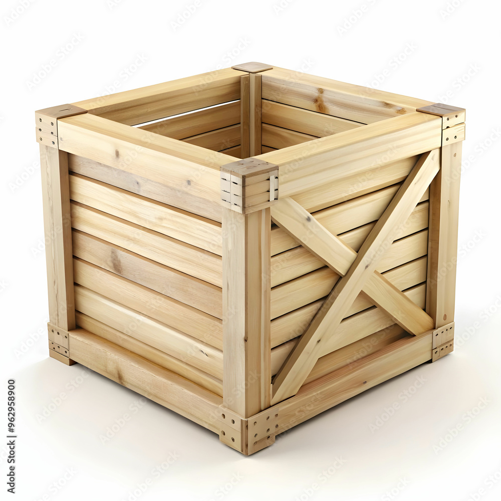 3d wooden crate isolated. Two wooden box from pine boards for storing 3d wooden crate isolated. Two wooden box from pine boards for storing