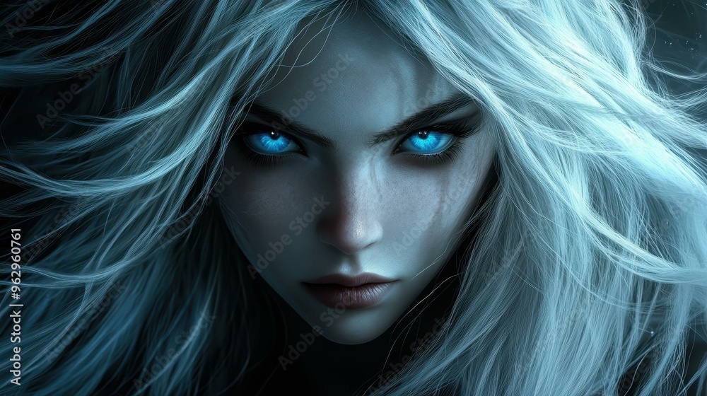 A girl with stunning long hair, white and purple hues, and captivating blue eyes, radiating a unique charm.