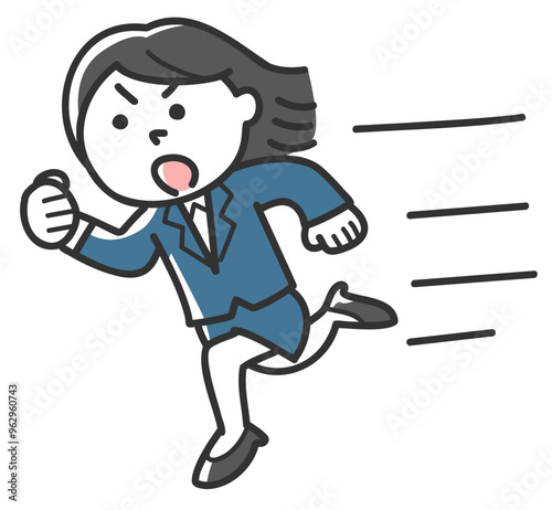スーツを着て勢いよく走る女性社員