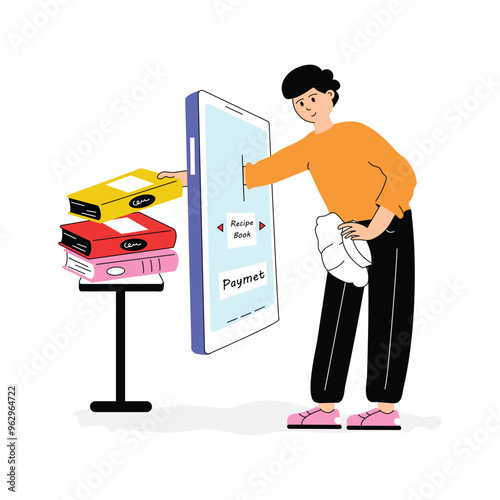 A person makes an online purchase, online books purchasing