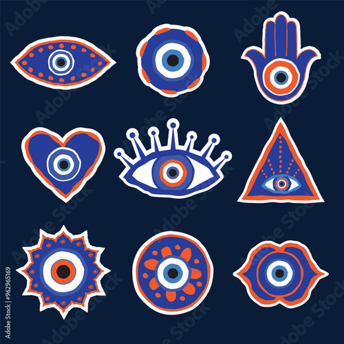 Collection of hand drawn Evil eyes amulets