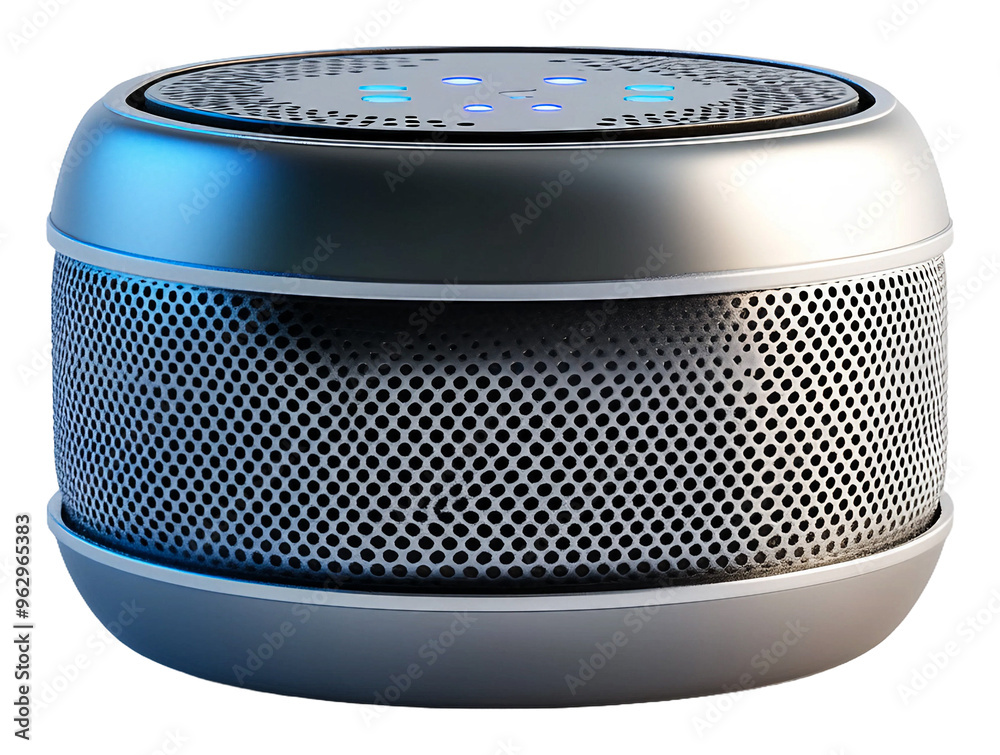 Fototapeta premium Compact wireless speaker with LED lights in modern design isolated on transparent background