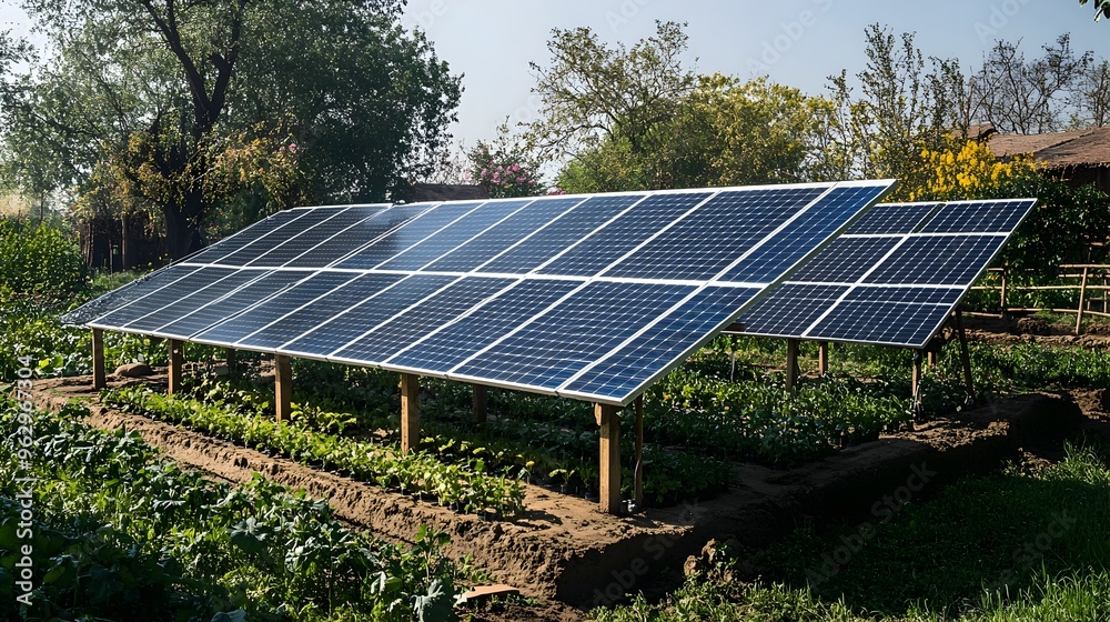 Sustainable Solar Powered Irrigation System Watering Crops in Rural Landscape Sustainable Solar Powered Irrigation System Watering Crops in Rural Landscape