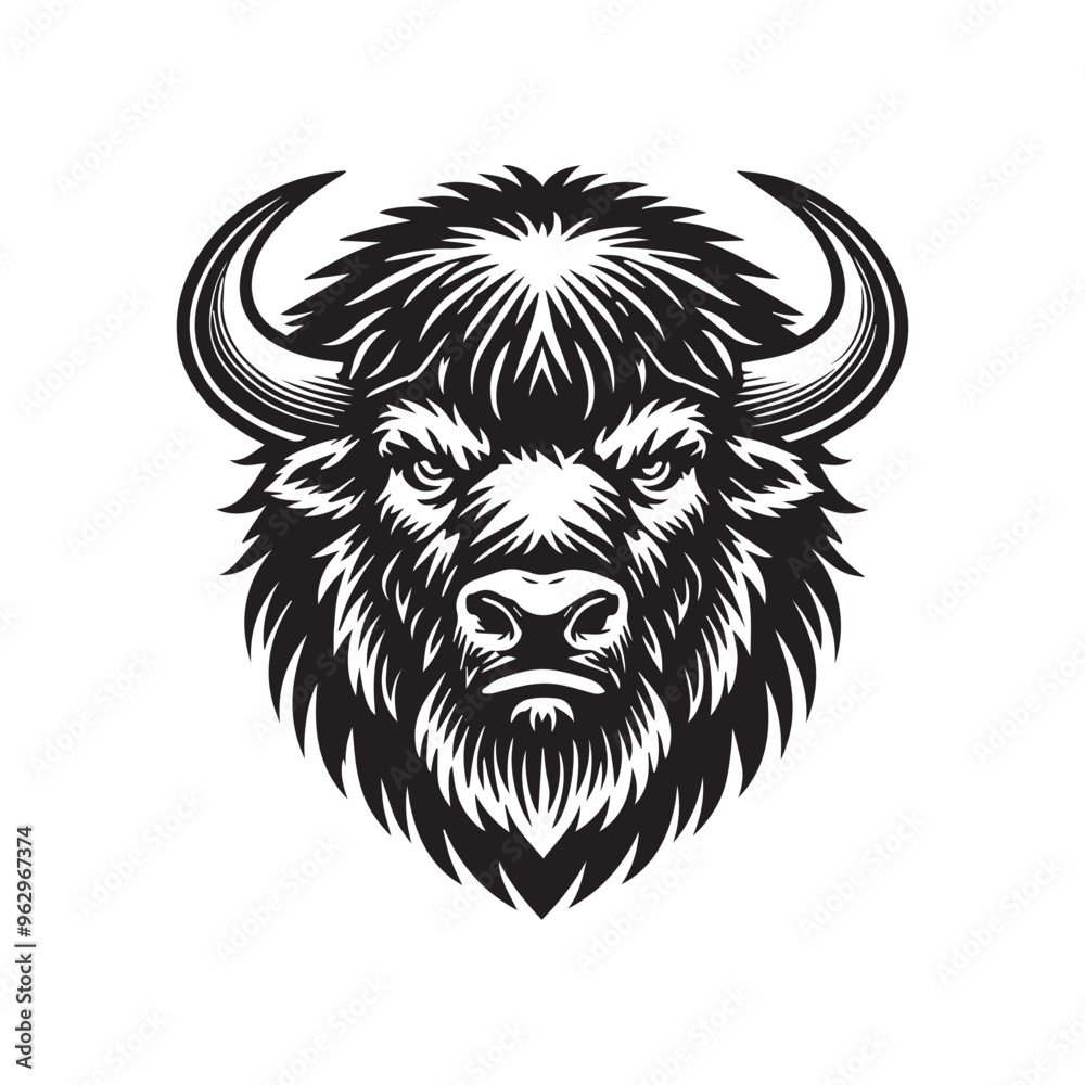 Black and White Bison Head Logo - Bison Vector Illustration
Black and White Bison Head Logo - Bison Vector Illustration