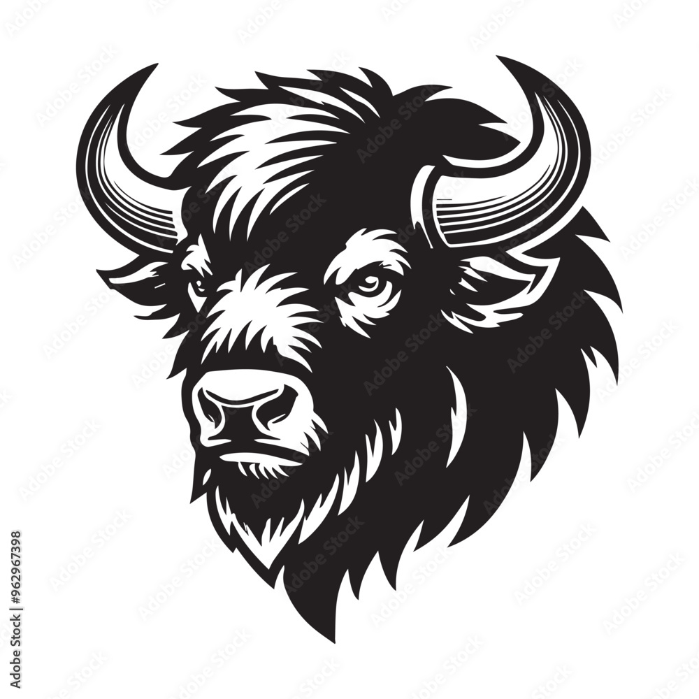 Black and White Bison Head Logo - Bison Vector Illustration
Black and White Bison Head Logo - Bison Vector Illustration