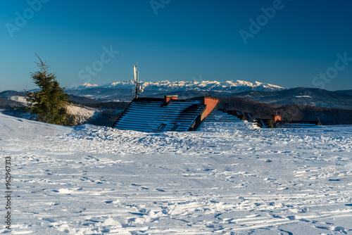 Tatra mountains from Velka Raca hill in winter Kysucke Beskydy mountains on polish - slovakian borders photo