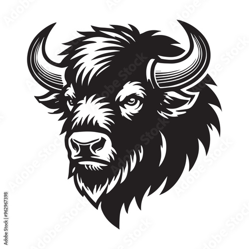 Black and White Bison Head Logo - Bison Vector Illustration 